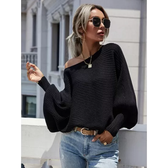 Casual Loose 6 Colors Off-The-Shoulder Long Sleeves Sweater Top