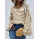 Original Loose Striped 8 Colors V-Neck Long Sleeves Sweater Top