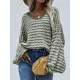 Original Loose Striped 8 Colors V-Neck Long Sleeves Sweater Top