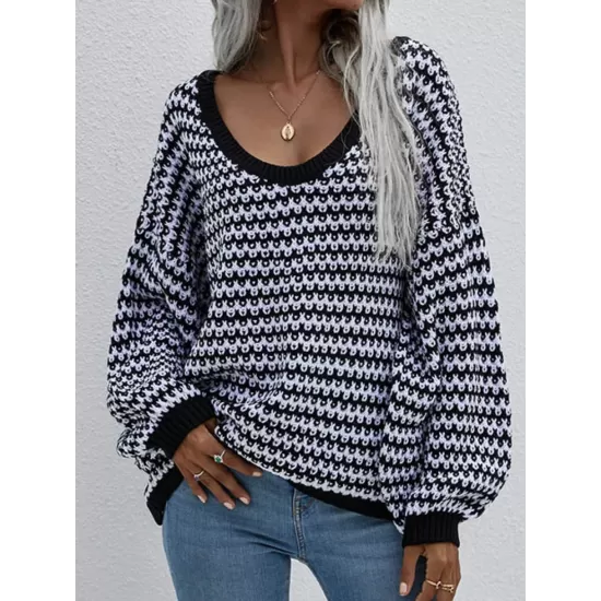 Original Loose Striped 8 Colors V-Neck Long Sleeves Sweater Top