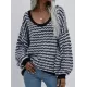 Original Loose Striped 8 Colors V-Neck Long Sleeves Sweater Top