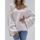 Original Loose Striped 8 Colors V-Neck Long Sleeves Sweater Top