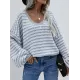 Original Loose Striped 8 Colors V-Neck Long Sleeves Sweater Top