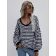 Original Loose Striped 8 Colors V-Neck Long Sleeves Sweater Top