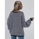 Original Loose Striped 8 Colors V-Neck Long Sleeves Sweater Top