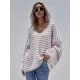 Original Loose Striped 8 Colors V-Neck Long Sleeves Sweater Top