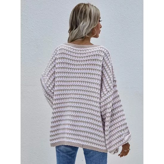 Original Loose Striped 8 Colors V-Neck Long Sleeves Sweater Top