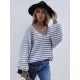 Original Loose Striped 8 Colors V-Neck Long Sleeves Sweater Top