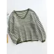 Original Loose Striped 8 Colors V-Neck Long Sleeves Sweater Top