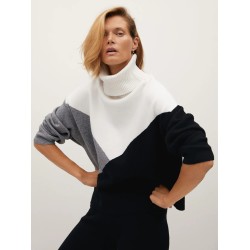 Original Loose Split-Joint Contrast Color High-Neck Long Sleeves Sweater Top