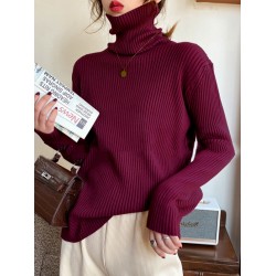 Casual Simple 6 Colors High-Neck Long Sleeves Sweater Top