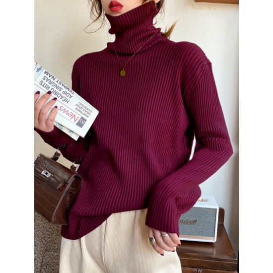 Casual Simple 6 Colors High-Neck Long Sleeves Sweater Top