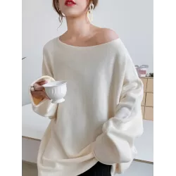 Simple Solid Color Round-Neck Sweater