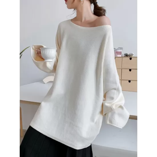 Simple Solid Color Round-Neck Sweater