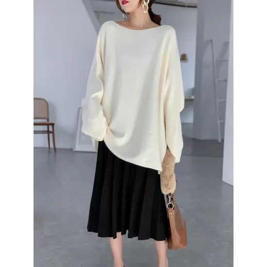 Simple Solid Color Round-Neck Sweater