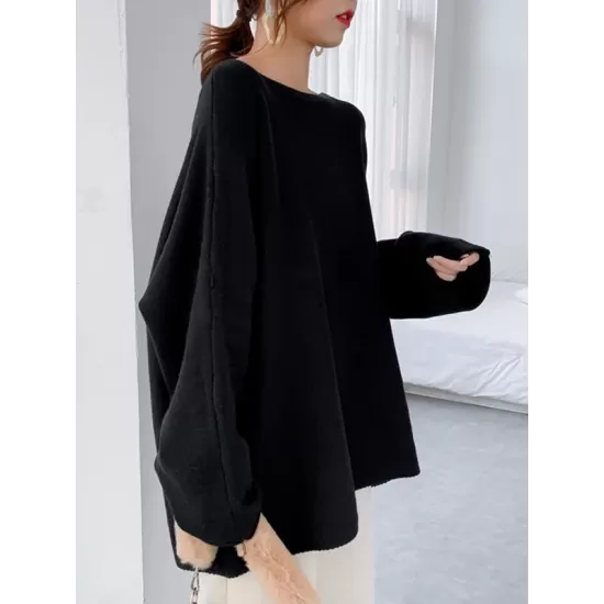 Simple Solid Color Round-Neck Sweater