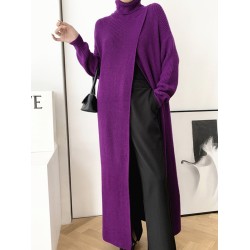 Original Loose Solid Color Split-Front Sweater Dress