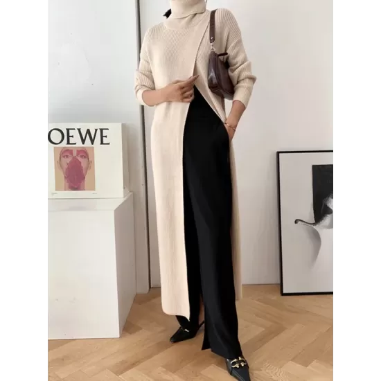 Original Loose Solid Color Split-Front Sweater Dress