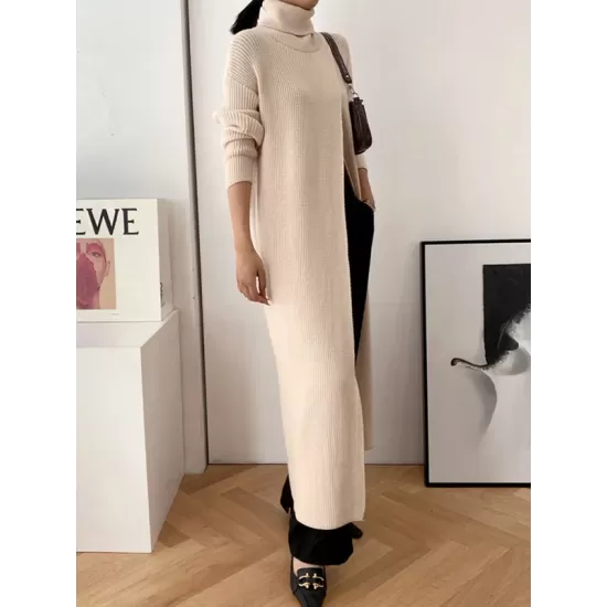 Original Loose Solid Color Split-Front Sweater Dress