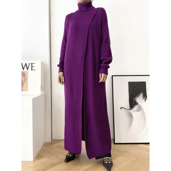 Original Loose Solid Color Split-Front Sweater Dress