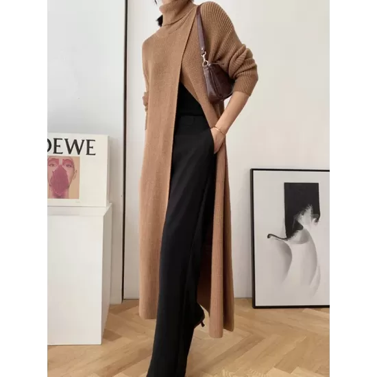 Original Loose Solid Color Split-Front Sweater Dress