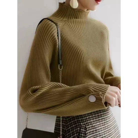 Simple Loose Solid Color High-Neck Sweater