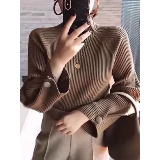 Simple Loose Solid Color High-Neck Sweater