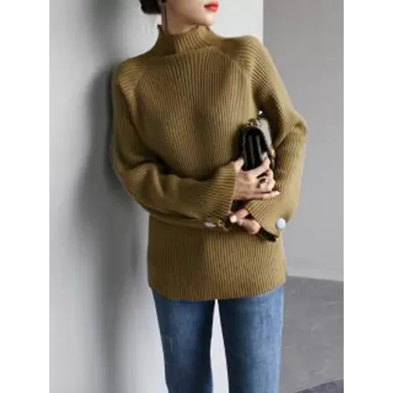 Simple Loose Solid Color High-Neck Sweater