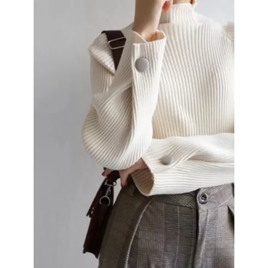 Simple Loose Solid Color High-Neck Sweater