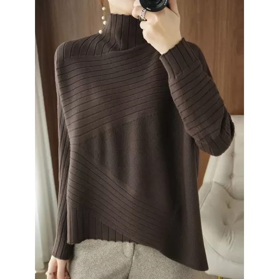 Original Irregular 7 Colors High-Neck Long Sleeves Sweater Top