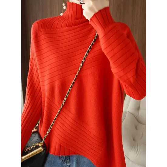 Original Irregular 7 Colors High-Neck Long Sleeves Sweater Top