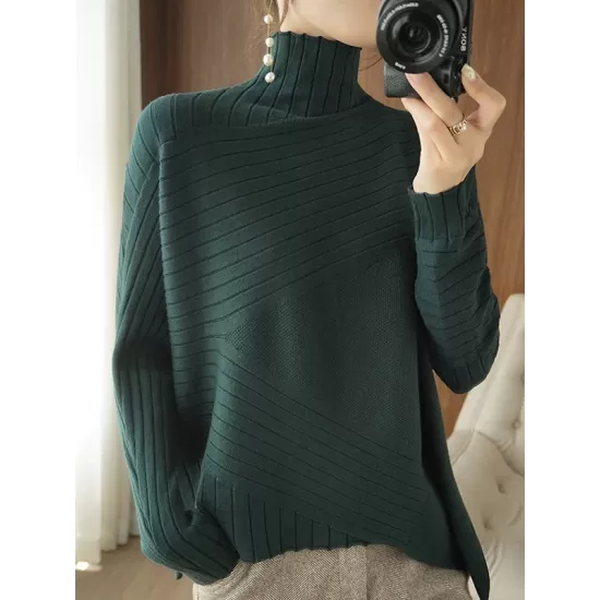 Original Irregular 7 Colors High-Neck Long Sleeves Sweater Top