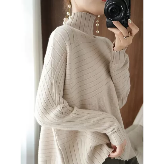 Original Irregular 7 Colors High-Neck Long Sleeves Sweater Top