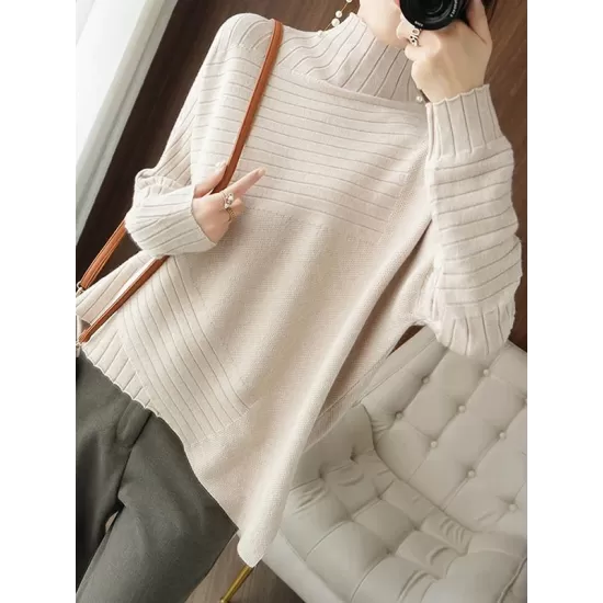 Original Irregular 7 Colors High-Neck Long Sleeves Sweater Top