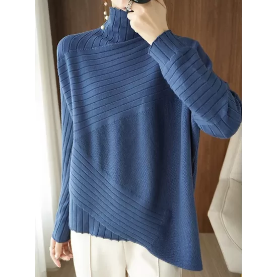 Original Irregular 7 Colors High-Neck Long Sleeves Sweater Top