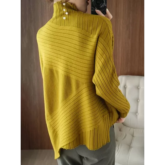 Original Irregular 7 Colors High-Neck Long Sleeves Sweater Top