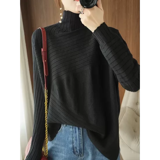 Original Irregular 7 Colors High-Neck Long Sleeves Sweater Top