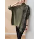 Casual Loose 3 Colors Split-Joint Plaid High-Neck Batwing Long Sleeves Sweater Top