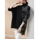 Casual Loose 3 Colors Split-Joint Plaid High-Neck Batwing Long Sleeves Sweater Top