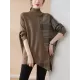 Casual Loose 3 Colors Split-Joint Plaid High-Neck Batwing Long Sleeves Sweater Top