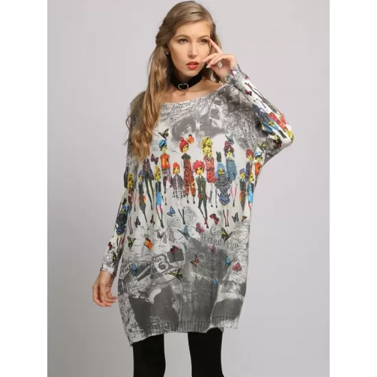 Urban Colorful Knitting Printed Long Sleeves Sweater