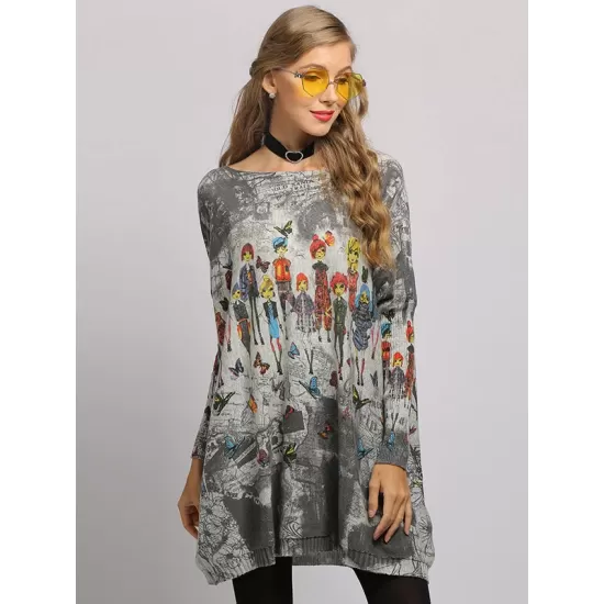 Urban Colorful Knitting Printed Long Sleeves Sweater