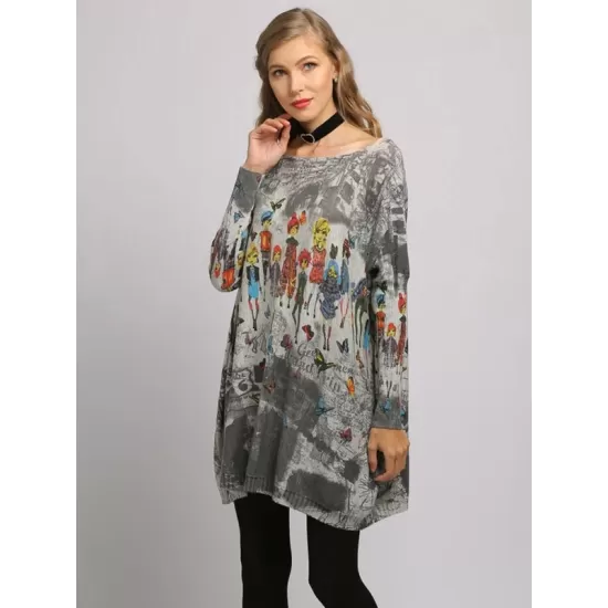 Urban Colorful Knitting Printed Long Sleeves Sweater