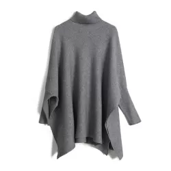 Simple Loose Solid Color High-Neck Batwing Sleeves Sweater