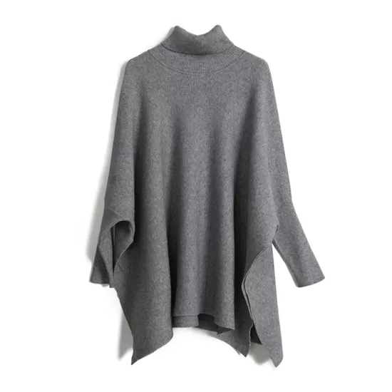 Simple Loose Solid Color High-Neck Batwing Sleeves Sweater