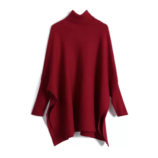 Simple Loose Solid Color High-Neck Batwing Sleeves Sweater