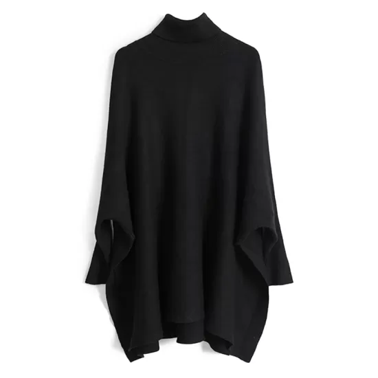 Simple Loose Solid Color High-Neck Batwing Sleeves Sweater