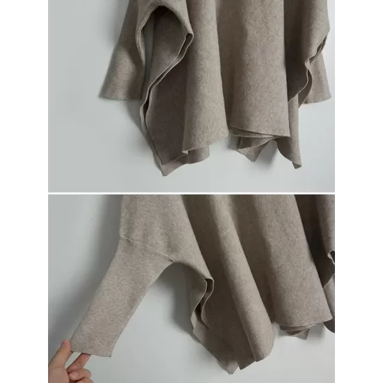 Simple Loose Solid Color High-Neck Batwing Sleeves Sweater