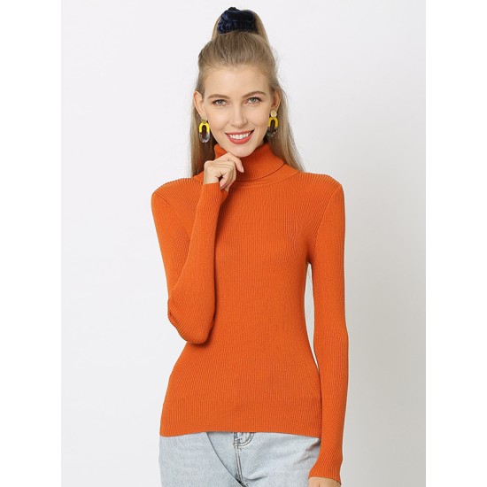 10 Colors Simple Knitting Solid Color High-Neck Pullover