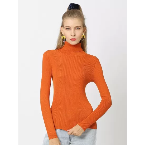 10 Colors Simple Knitting Solid Color High-Neck Pullover